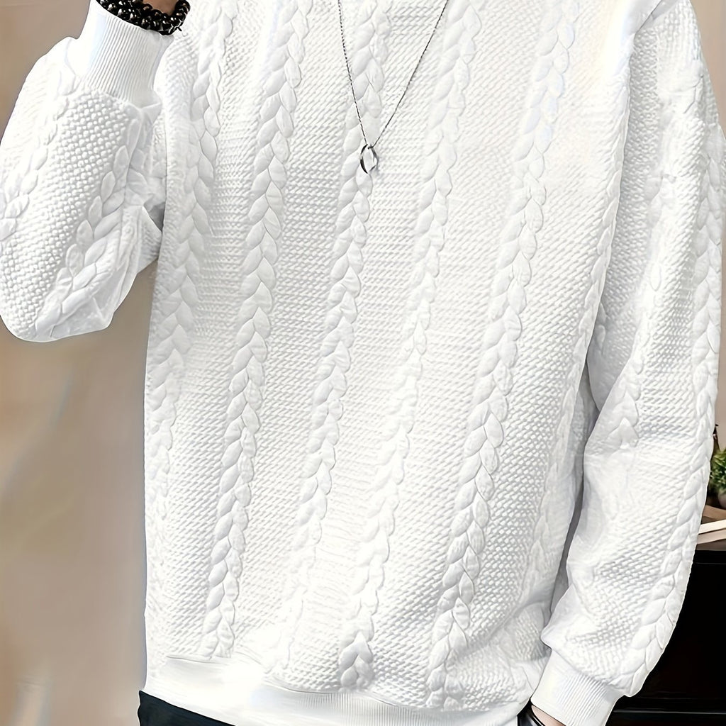 Men's Solid Color Crew Neck Twist Knit Sweater, Autumn/Winter Casual Pullover
