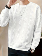 Men's Solid Color Crew Neck Twist Knit Sweater, Autumn/Winter Casual Pullover