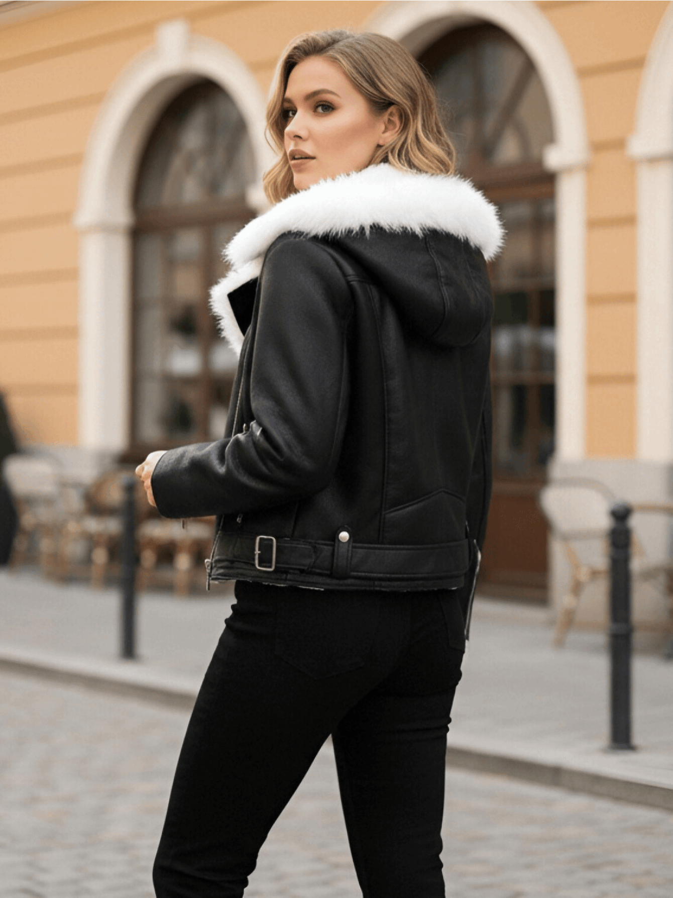 Women's Bomber Jacket with White Collar, Stylish Winter Jacket
