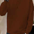 Men's Solid Color Crew Neck Twist Knit Sweater, Autumn/Winter Casual Pullover