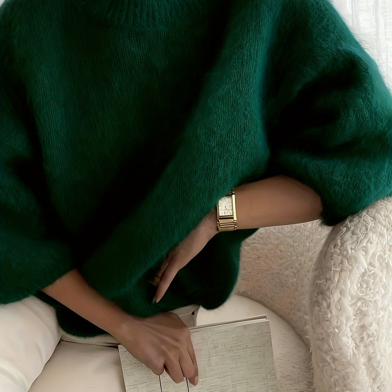 Women's Alpaca Sweater - Elegant Round Neck Winter Coat, Soft Warm Pure Color Blouses | High Elasticity for a Flattering Fit |