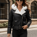 Women's Bomber Jacket with White Collar, Stylish Winter Jacket