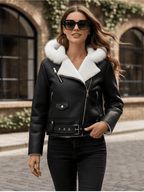 Women's Bomber Jacket with White Collar, Stylish Winter Jacket