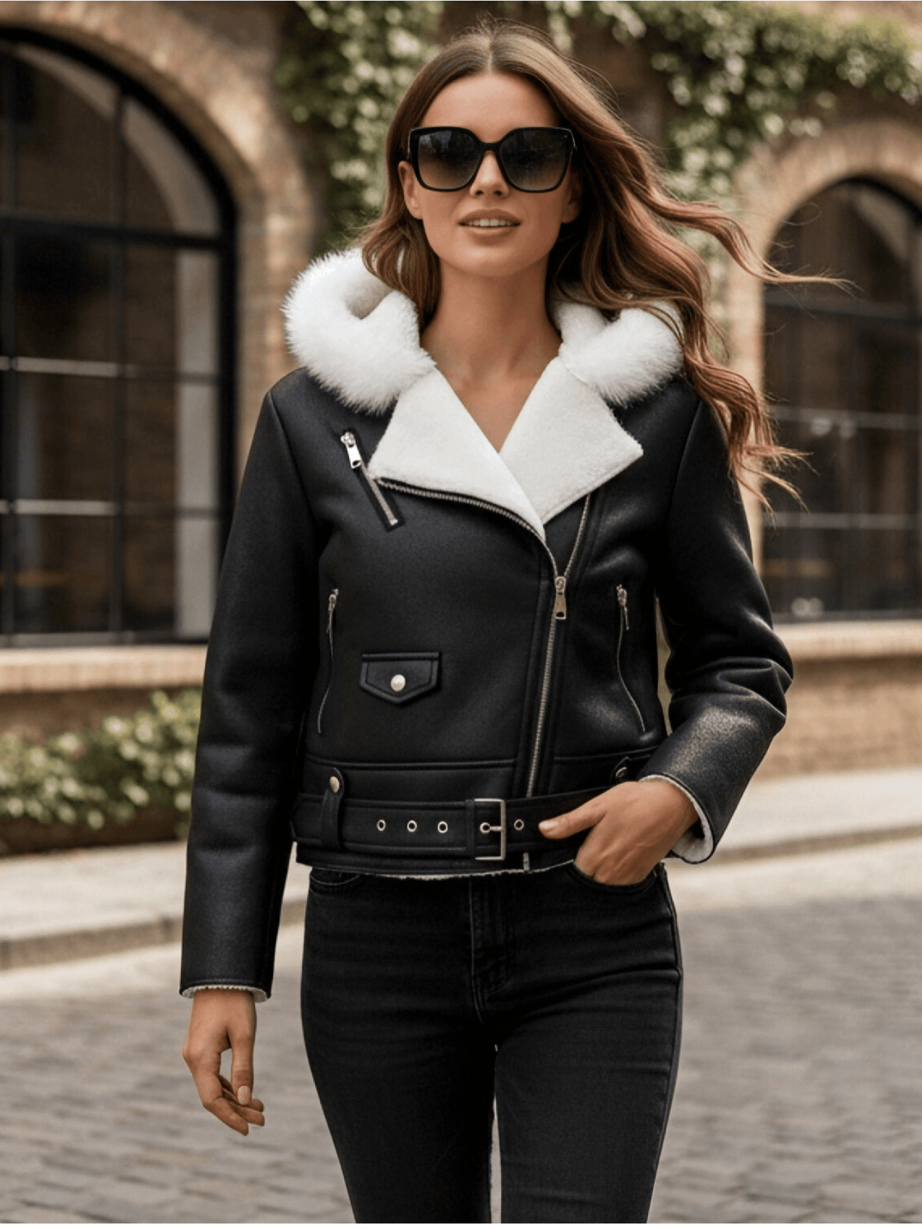 Women's Bomber Jacket with White Collar, Stylish Winter Jacket
