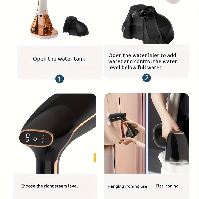 2025 New Model - Handheld Garment Steamer with LED Display, 9-Second Fast Heating, Touch Control, 3 Adjustable Steam Levels, Ideal for Wrinkle Removal at Home and Travel