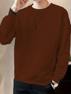 Men's Solid Color Crew Neck Twist Knit Sweater, Autumn/Winter Casual Pullover
