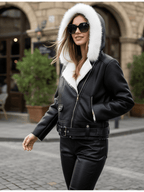 Women's Bomber Jacket with White Collar, Stylish Winter Jacket
