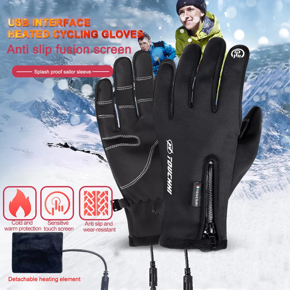 USB Rechargeable Heated Gloves Electric Warming Winter Gloves, 3 Heat Settings, Touchscreen Compatible
