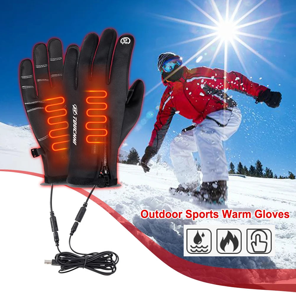 USB Rechargeable Heated Gloves Electric Warming Winter Gloves, 3 Heat Settings, Touchscreen Compatible