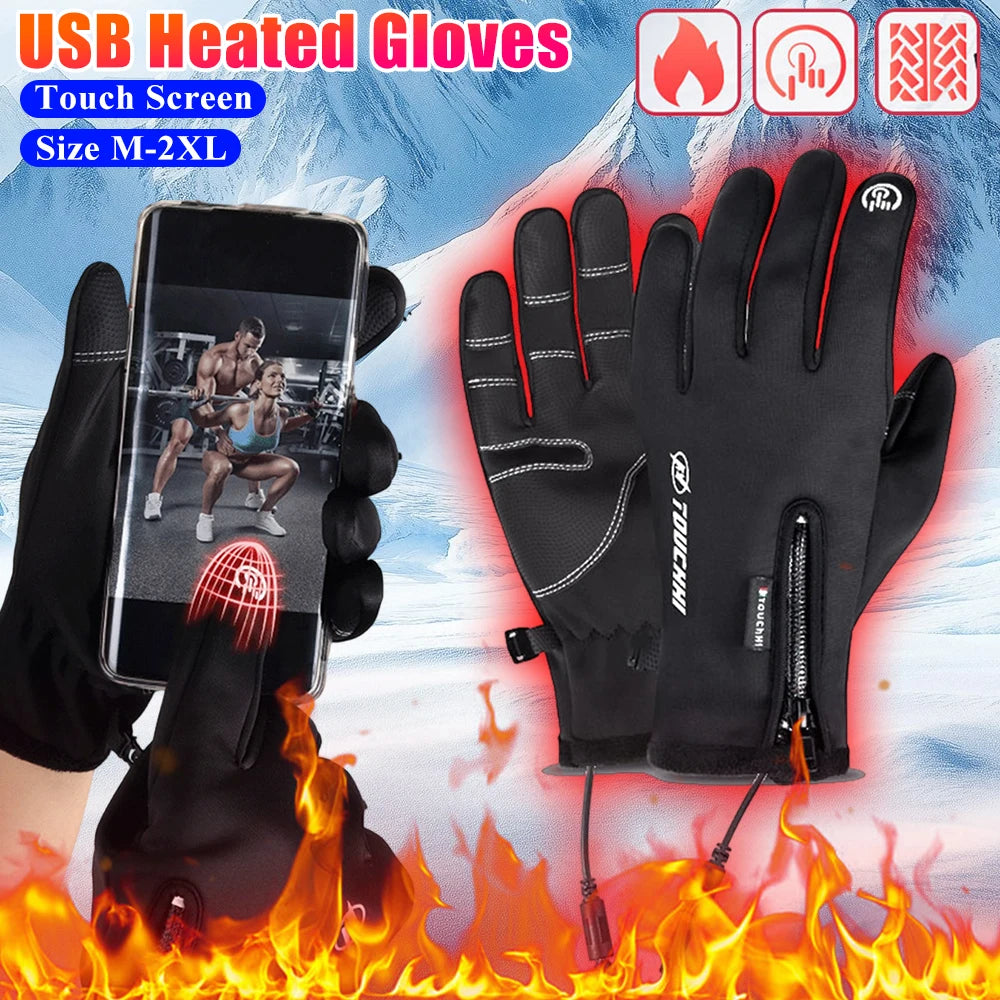 USB Rechargeable Heated Gloves Electric Warming Winter Gloves, 3 Heat Settings, Touchscreen Compatible
