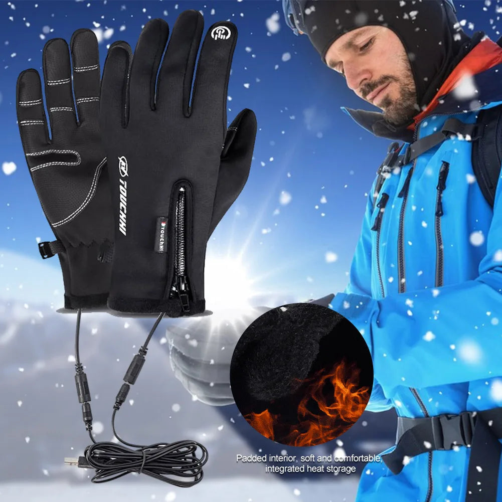 USB Rechargeable Heated Gloves Electric Warming Winter Gloves, 3 Heat Settings, Touchscreen Compatible