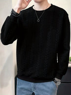 Men's Solid Color Crew Neck Twist Knit Sweater, Autumn/Winter Casual Pullover