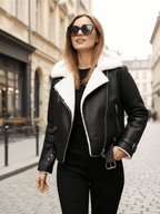 Women's Bomber Jacket with White Collar, Stylish Winter Jacket